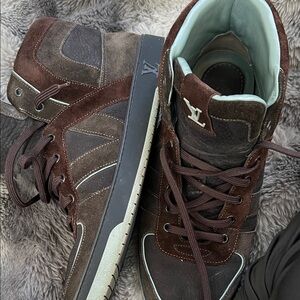Louis Vuitton Men’s Dark Brown Suede High-Top Sneakers with Mint Interior